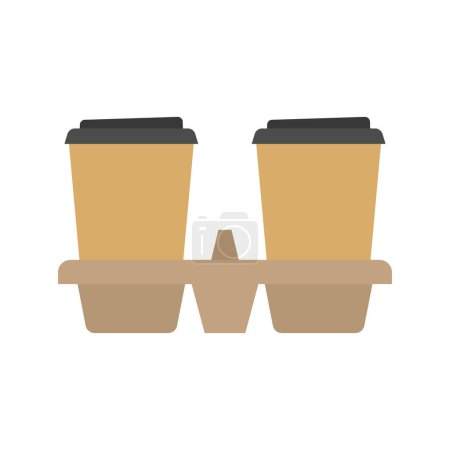 Photo for Take-out coffee in holder. Two takeaway paper coffee cups in carton holder. Coffee to go. Vector illustration. - Royalty Free Image