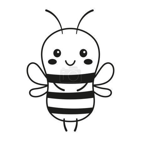 Photo for Vector black and white bee icon for kids, cute line animal illustration or coloring page, funny cartoon character, outline adorable insect - Royalty Free Image