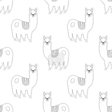 Photo for Outline llama seamless pattern, scandinavian style, simple cute alpaca, vector illustration isolated on white background - Royalty Free Image