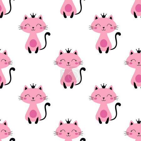 Photo for Seamless princess cats pattern, vector background for kids, flat design - Royalty Free Image