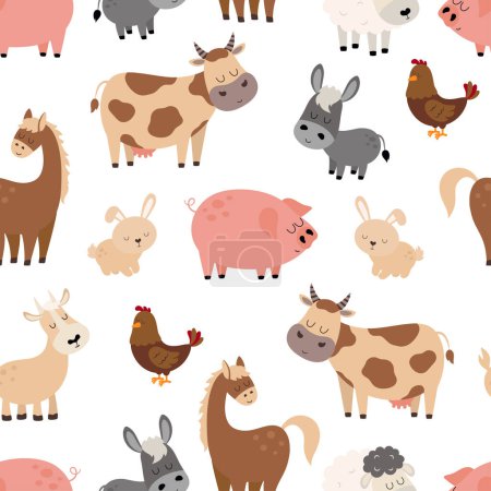 Photo for Farm seamless pattern, cute background with different domestic animals in cartoon style, use for print, wallpaper, kids clothes, fashion, flat vector illustration - Royalty Free Image