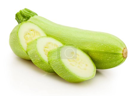 Photo for Sliced green vegetable zucchini isolated on a white background - Royalty Free Image