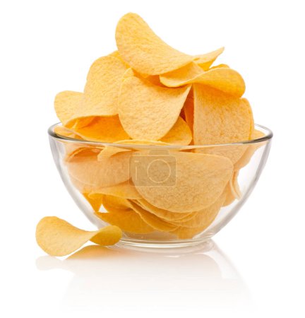 Photo for Potato chips in glass bowl isolated isolated on a white background - Royalty Free Image