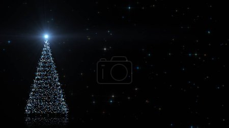 Photo for Happy New Year! Merry Christmas holiday greeting card. Glowing Christmas tree from particulars with shining star. - Royalty Free Image