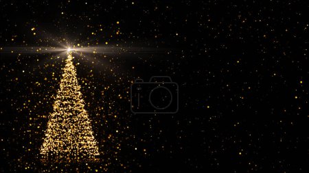 Photo for Happy New Year! Merry Christmas holiday greeting card. Glowing Christmas tree from particulars with shining star. - Royalty Free Image