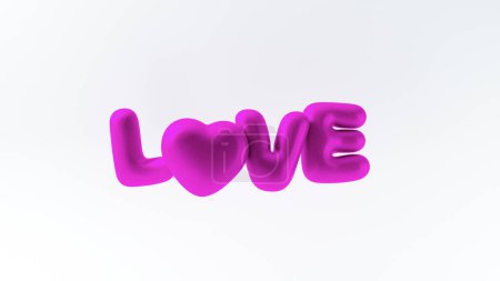Téléchargez les photos : Illustration 3D de lettres d'AMOUR avec coeur en forme de ballons gonflés suspendus dans l'air avec du matériel de soie rose sur fond clair, modèle de Saint-Valentin CGI - en image libre de droit