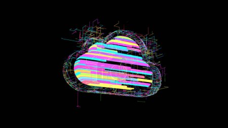 Téléchargez les photos : Meta Cloud, illustration 3D, symbole de la technologie cloud dans le monde numérique moderne avec surface colorée et bruit géométrique autour - en image libre de droit