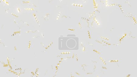 Foto de Golden flickering confeti fiesta popper cayendo sobre fondo claro, saludo ilustración de vacaciones, papel pintado de vacaciones - Imagen libre de derechos