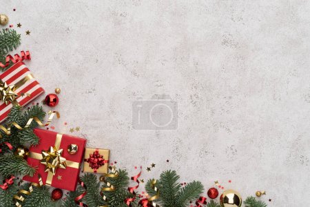 Foto de Fondo de esquina de Navidad con adornos y decoraciones navideñas - Imagen libre de derechos