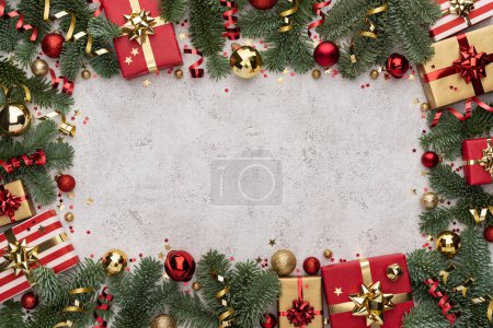 Téléchargez les photos : Fond de Noël avec cadre d'ornements et de décorations de Noël - en image libre de droit