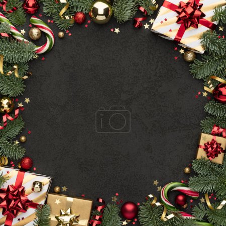Téléchargez les photos : Fond de Noël noir avec cadre d'ornement - en image libre de droit