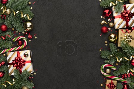 Photo for Black Christmas Background with Double Sided Ornament Border - Royalty Free Image