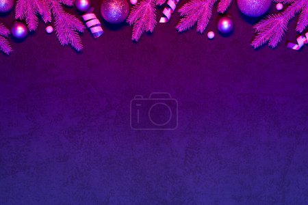 Photo for Christmas or New Year Neon Background with Decoration Border - Royalty Free Image