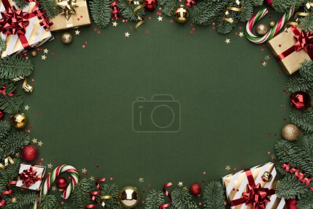 Photo for Green Christmas Background with Ornament Frame - Royalty Free Image