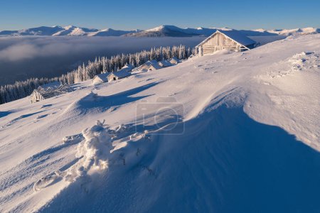 Téléchargez les photos : Aube froide d'hiver dans les montagnes - en image libre de droit
