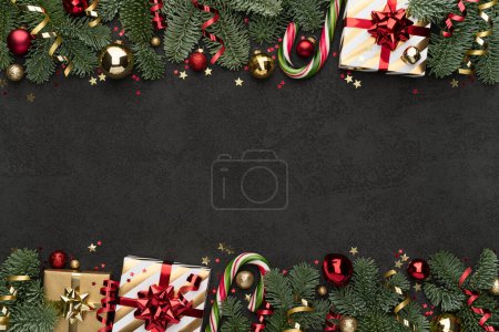 Photo for Black Christmas Background with Ornament Border - Royalty Free Image