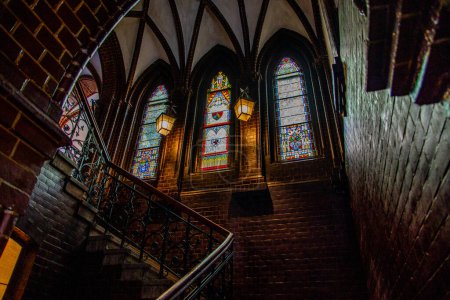 Photo for Beautiful old historic brick Teutonic building town hall in lebork poland stairs and stained glass - Royalty Free Image