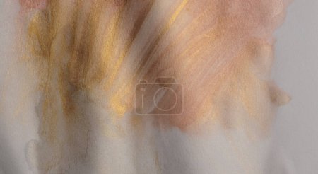 Photo for Soft wet watercolor paper texture painting wall. Abstract gold and beige marble copy space background. - Royalty Free Image