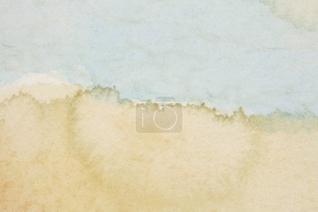 Photo for Abstract wet watercolor and acrylic flow blot painting paper. Blue and beige vintage color canvas texture horizontal background. - Royalty Free Image