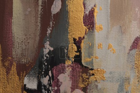 Arte moderno óleo y acrílico mancha blot pared de pintura de lienzo. Textura abstracta color dorado mancha pincelada fondo.
