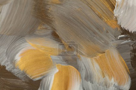 Foto de Óleo moderno y pared de pintura de manchas de acrílico. Textura abstracta oro, beige, color marrón mancha pincelada fondo. - Imagen libre de derechos