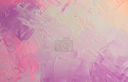 Photo for Art modern oil and Acrylic smear blot painting wall. Abstract texture pastel pink color stain brushstroke background. - Royalty Free Image