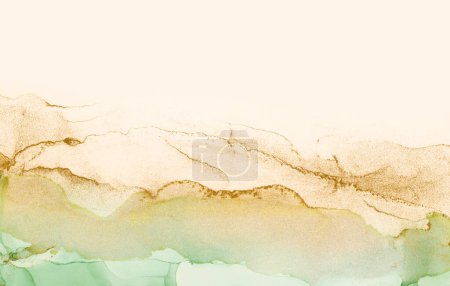 Photo for Art Abstract grain beige and gold watercolor and alcohol ink flow smear blot painting . Copy space canvas texture horizontal background. - Royalty Free Image