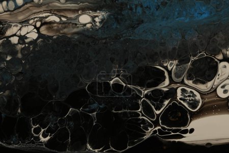 Photo for Art Abstract flow pour acrylic, ink and watercolor marble painting. Black and beige Color wave texture blots background. Fluid Art. - Royalty Free Image