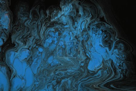 Photo for Art Abstract flow pour acrylic, ink and watercolor marble painting. Blue and blackColor wave texture blots background. Fluid Art. - Royalty Free Image
