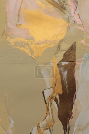 Foto de Arte moderno óleo y acrílico mancha blot pared de pintura de lienzo. Textura abstracta oro, beige y bronce color mancha pincelada textura fondo. - Imagen libre de derechos