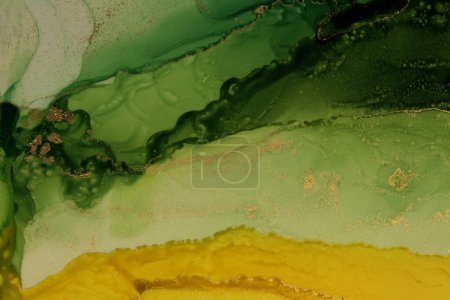 Foto de Abstract green flow wave blots painting background. Watercolor and Alcohol ink colors. Marble texture. - Imagen libre de derechos