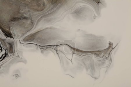 Photo for Art Abstract flow pour acrylic and watercolor marble blot painting wall. Color wave beige and brown horizontal texture background. - Royalty Free Image