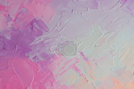 Foto de Modern oil and acrylic smear blot canvas painting wall. Abstract texture pastel neon, pink, violet, beige color stain brushstroke texture background. - Imagen libre de derechos