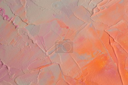 Foto de Modern oil and acrylic smear blot canvas painting wall. Abstract texture pastel neon, red, orange, beige color stain brushstroke texture background. - Imagen libre de derechos