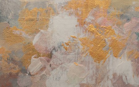 Téléchargez les photos : Art modern oil and acrylic smear blot canvas painting wall. Abstract texture gold, beige color stain brushstroke background. - en image libre de droit