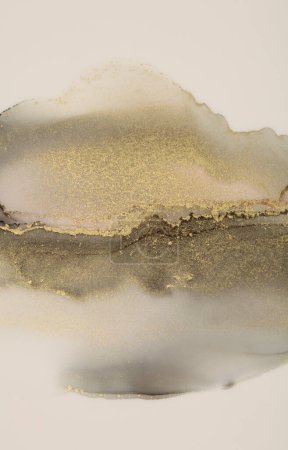 Photo for Art Abstract watercolor and alcohol ink flow blot painting. Brown, beige color with gold glitter. Canvas marble texture background. - Royalty Free Image