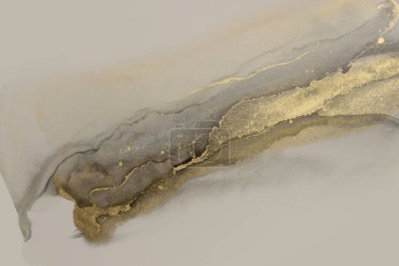 Photo for Art Abstract smoke watercolor painting blots horizontal background. Alcohol ink black and gold glitter colors. Marble texture. - Royalty Free Image
