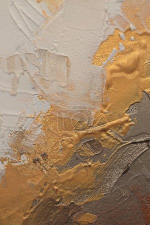Photo for Stucco oil and acrylic smear blot canvas painting wall. Abstract texture pastel gold, bronze, beige color stain brushstroke texture background. - Royalty Free Image