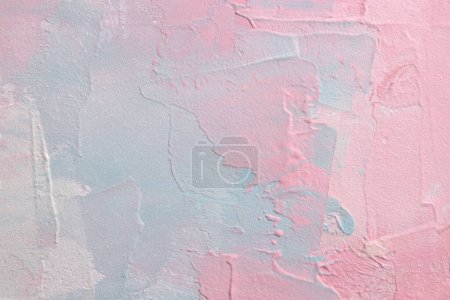 Photo for Stucco oil and acrylic smear blot canvas painting wall. Abstract texture pastel pink, blue, beige color stain brushstroke texture background. - Royalty Free Image