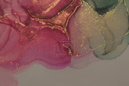 Téléchargez les photos : Art Abstract grain watercolor and alcohol ink flow blot painting. Pink, beige and gold color marble texture background. - en image libre de droit