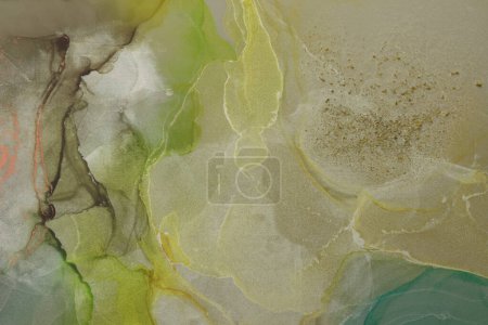 Photo for Art Abstract watercolor and alcohol ink flow blot painting. Brown, yellow, beige color marble texture background. - Royalty Free Image