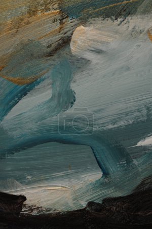 Foto de Texture oil and Acrylic smear blot painting  Abstract gold, black and blue color stain brushstroke paper background. Contemporary art. - Imagen libre de derechos