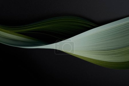 Photo for Green color strip wave curve paper line. Abstract texture black space background. - Royalty Free Image