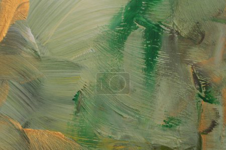 Foto de Óleo y acrílico mancha pintura pared. Textura abstracta beige, oro, color verde mancha pincelada fondo. - Imagen libre de derechos