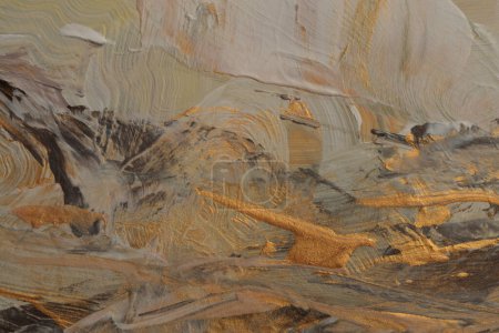 Foto de Óleo y acrílico mancha pintura pared. Textura abstracta beige, marrón, color dorado mancha pincelada fondo. - Imagen libre de derechos