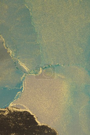Photo for Art Abstract painting blots background. Alcohol ink, watercolor blue and gold colors. Marble texture. - Royalty Free Image