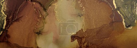 Photo for Watercolor and Alcohol ink brown, beige and gold colors. Marble texture.Art Abstract painting blots horizontal background. - Royalty Free Image
