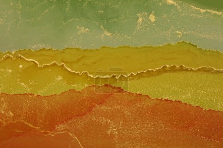 Foto de Yellow Watercolor and Alcohol ink marble texture. Art Abstract painting blots horizontal background. - Imagen libre de derechos