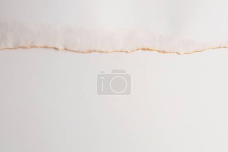 Foto de Torn empty pieces of texture paper with gold line on light beige copy space background. - Imagen libre de derechos