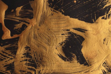 Foto de Óleo y acrílico manchas de papel de pintura de lona. Textura abstracta oro, color negro mancha pincelada textura fondo. - Imagen libre de derechos